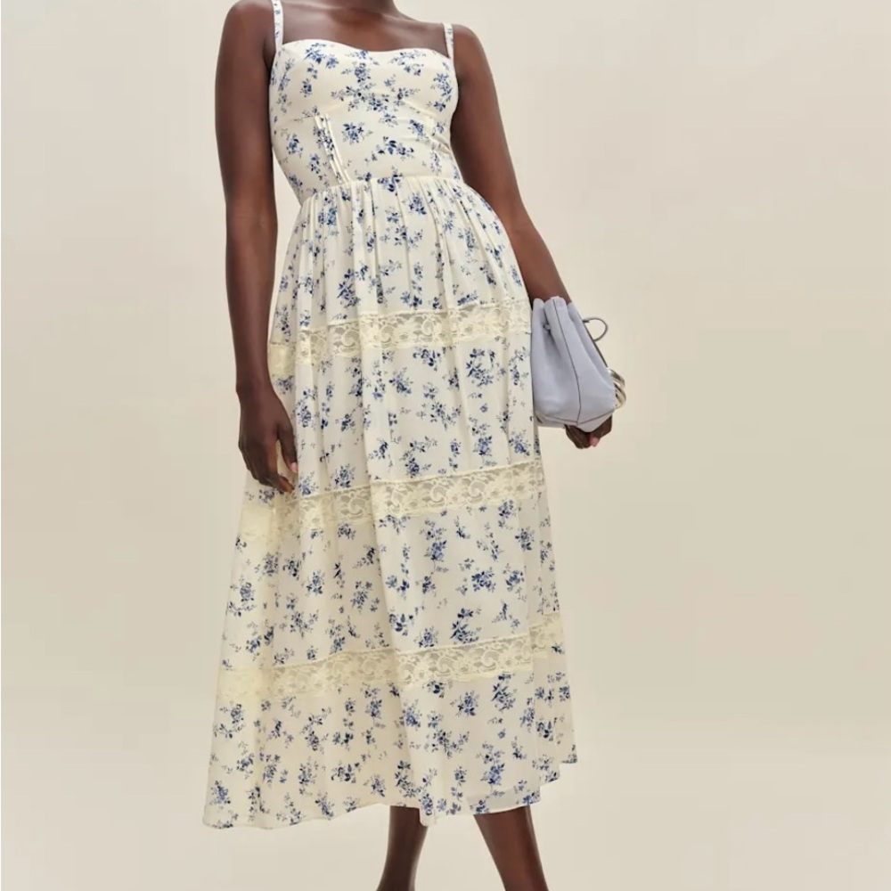 NWT $298 Reformation Dina Dress size 4 Floral Print Midi Dress